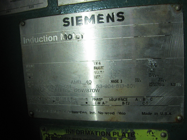 3000 HP 3582 RPM Siemens, Frame 6811, WP2, 4160 Volts (3 available) - Image 1