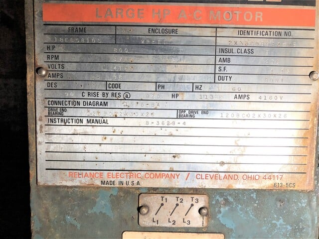 800 HP 1783 RPM Reliance, Frame 5810S, WP2, 4160 Volts (2 available) - Image 1