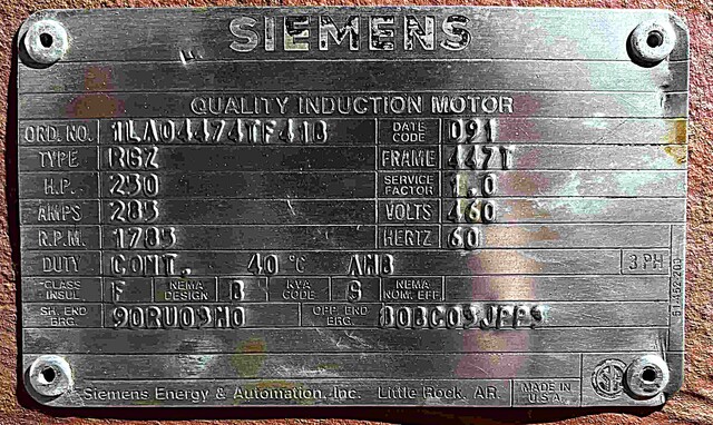 250 HP 1785 RPM Siemens, Frame 447T, TEFC, 460 Volts - Image 2