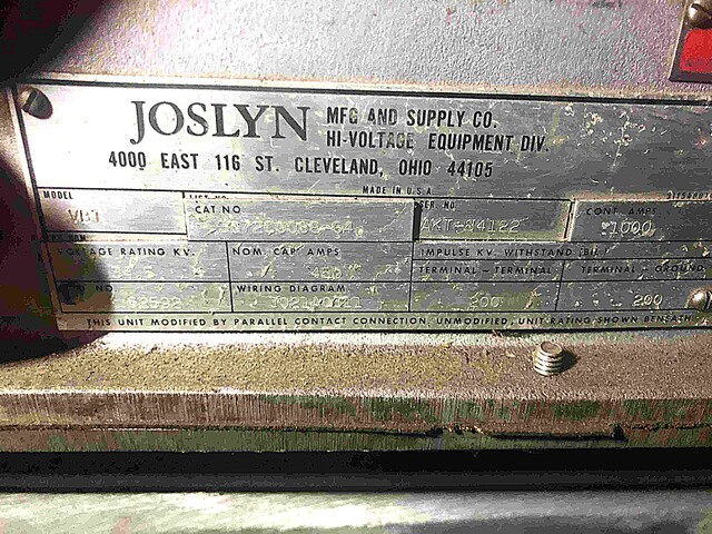 1000 Amp. Joslyn #3072C0088-G4, 34500 Volts, 1 Phase, Vacuum Switch - Image 2