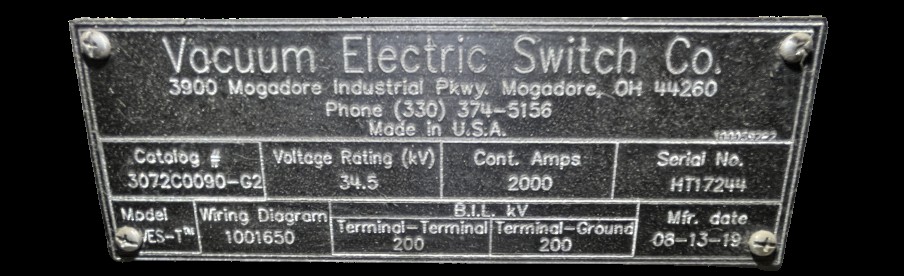 2000 Amp, Joslyn #3072000090-G2, 34,500 Volts, 1 Phase, Vacuum Switch - Image 2