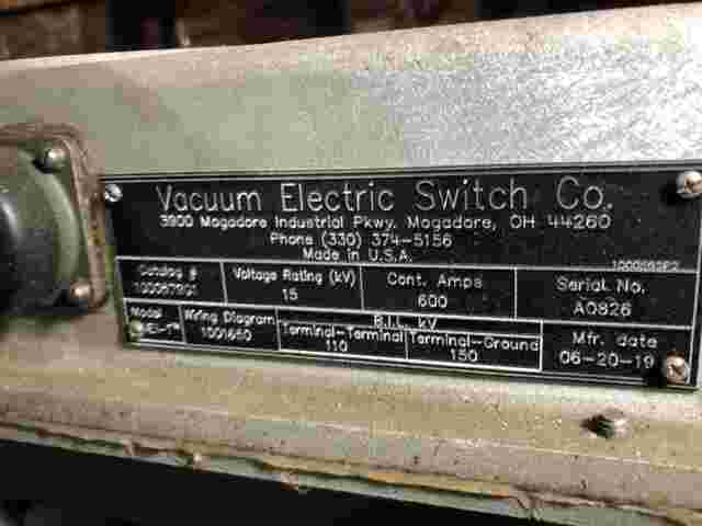 600 Amp, VESCO #1000579G1, 15,000 Volts, 1 Phase, Vacuum Switch (2 available) - Image 3