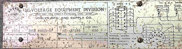 600 Amp, Joslyn #3072X0010-G7, 15,000 Volts, 3 Phase, Vacuum Switch - Image 2