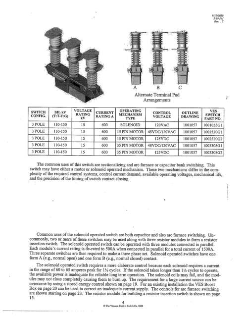 600 Amp, VESCO #1001055G1, 15,000 Volts, 3 Phase, Vacuum Switch (4 available) - Image 2