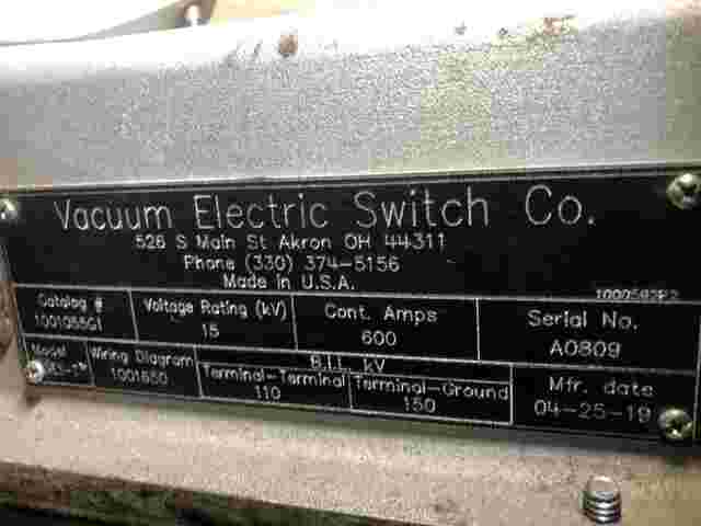 600 Amp, VESCO #1001055G1, 15,000 Volts, 3 Phase, Vacuum Switch (4 available) - Image 3