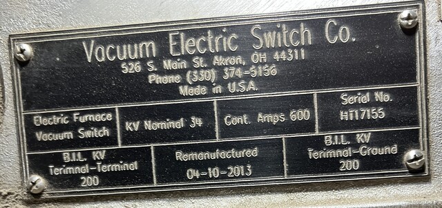 600 Amp, Joslyn #3072000090-G2, 34,000 Volts, 1 Phase, Vacuum Switch - Image 2