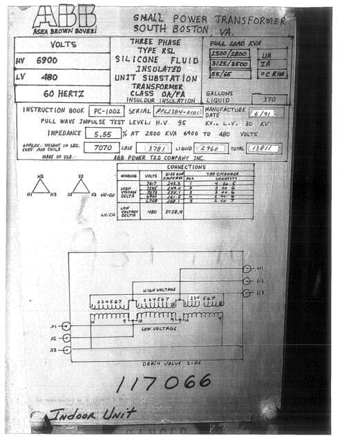 2500/3500 KVA 6900 Primary, 480 Secondary, ABB, Outdoor Power Transformer - Image 7