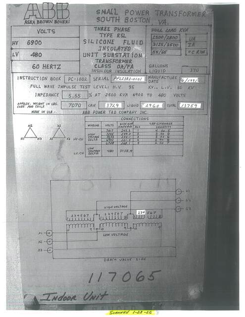 2500/3500 KVA 6900 Primary, 480 Secondary, ABB, Indoor Power Transformer, Silicone Filled - Image 5