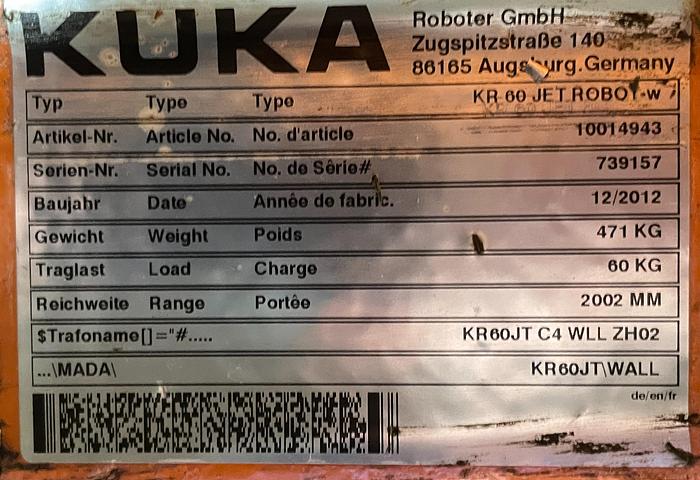 Kuka, KR60 JET, 6-Axis Articulated Robot, 60 Kg Payload, 2002 mm Reach, KRC4 Controller, 2012 - Image 9