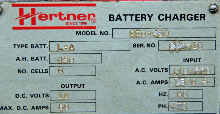 Hertner #SE6-450, 12 volt lead/acid battery, 6-Cell, 110/120 Volts, 1 phase - Image 5