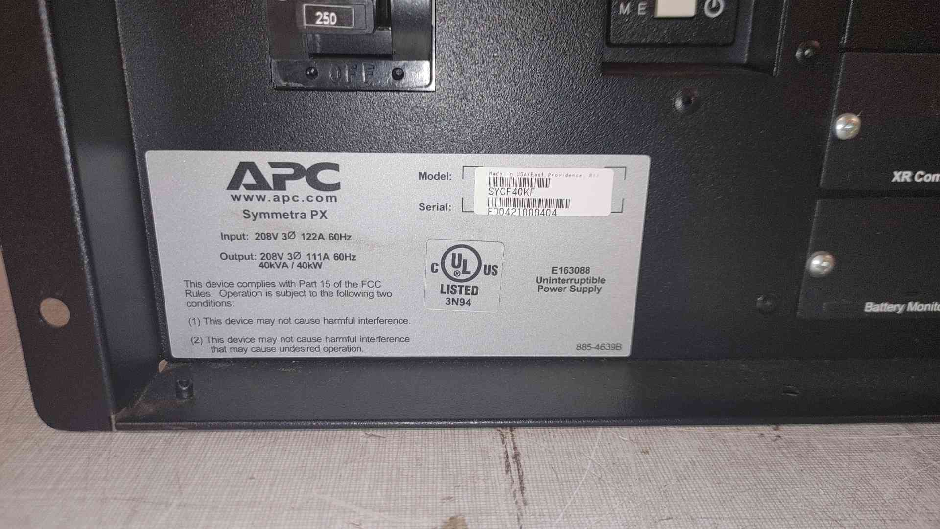 40.0 KVA APC Symmetra PX #SYCF40KF, uninterruptible power supplies System Power Supply Chassis, 208 Volts - Image 3