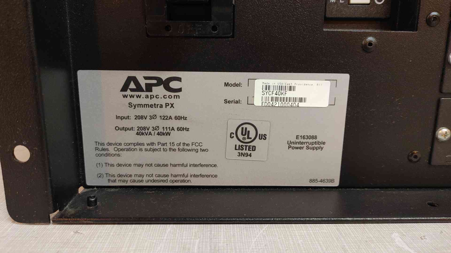 40.0 KVA APC Symmetra PX #SYCF40KF, uninterruptible power supplies System Power Supply Chassis, 208 Volts - Image 9