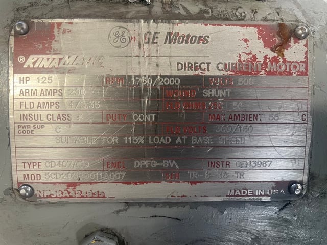 125 HP 1800 RPM General Electric, Frame 407ATD, DPFVBB, 500 VA, 300/150 VF - Image 3