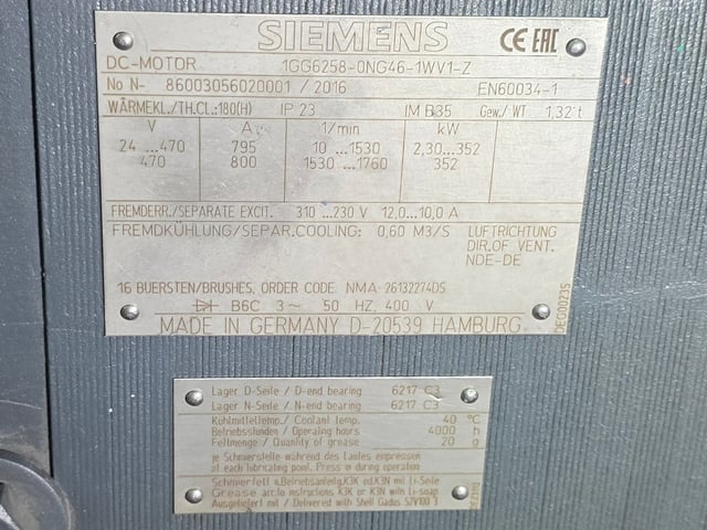 450 HP 1800 RPM Siemens, Frame 258D, DPFVBB, 470 VA, 230/310 VF - Image 2