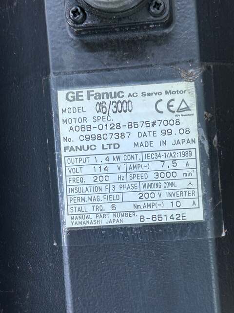 1.4 kW GE Fanuc #A06B-0128-B575 #7008, Alpha 6/3000 AC Servo Motor, 6 Nm Stall Torque, 114 Volts, 7.5 Amps - Image 4