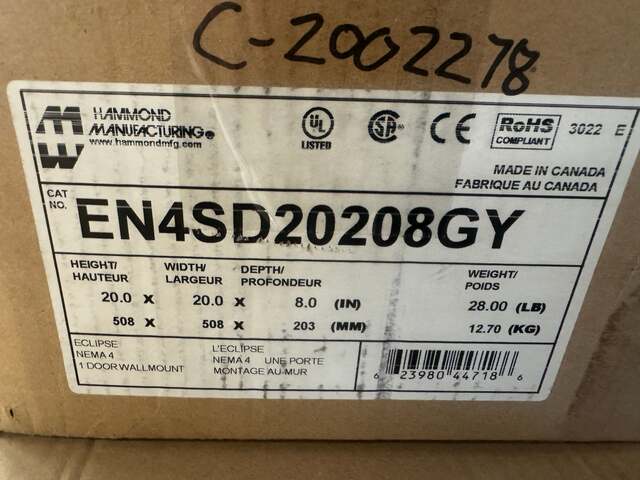 20" H x 20" W x 8" D Hammond #EN4SD20208GY, Eclipse Single Door Wall Mount Enclosure, Type 4/12, IP66, Gray - Image 5