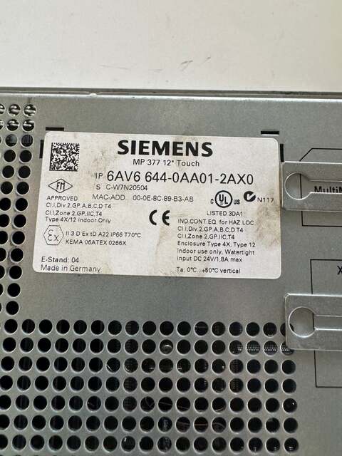 Siemens #6AV6-644-0AA01-2AX0, SIMATIC MP 377 12" Touch Panel HMI, 800 x 600 TFT, 24 VDC, Type 4X/12 - Image 2