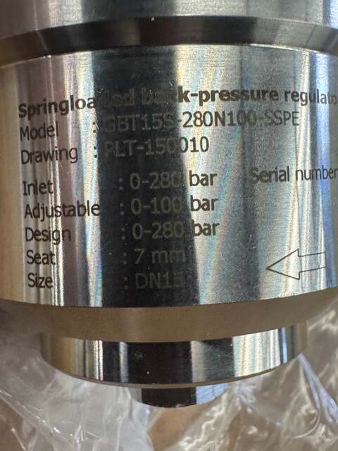 1/2" Dutch Regulators #GBT15S-280N100-SSPE, Spring Loaded Back Pressure Regulator, 0-280 Bar, 316L Stainless - Image 3