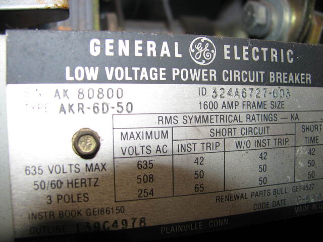 1600 Amps, General Electric #AKR-6D-50, air circuit breaker - Image 2