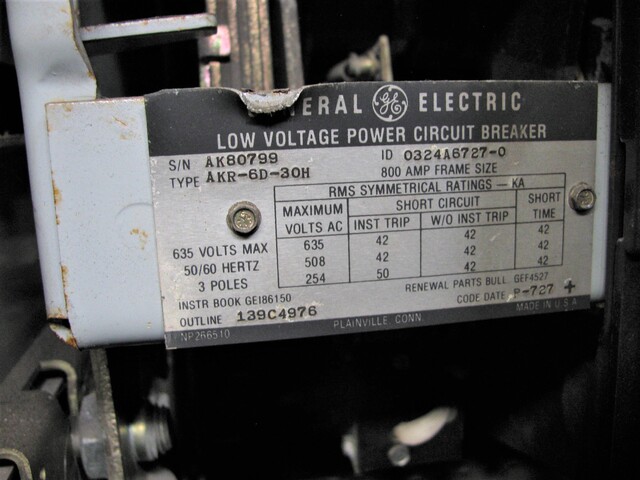800 Amps, General Electric #AKR-6D-30H, air circuit breaker - Image 2