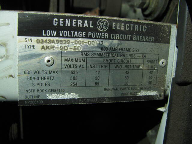 1600 Amps, General Electric #AKR9D-50, air circuit breaker - Image 2