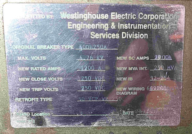 1200 Amps, Westinghouse #50-VCP-WR-250, air circuit breaker, 4,160 Volts (2 available) - Image 3