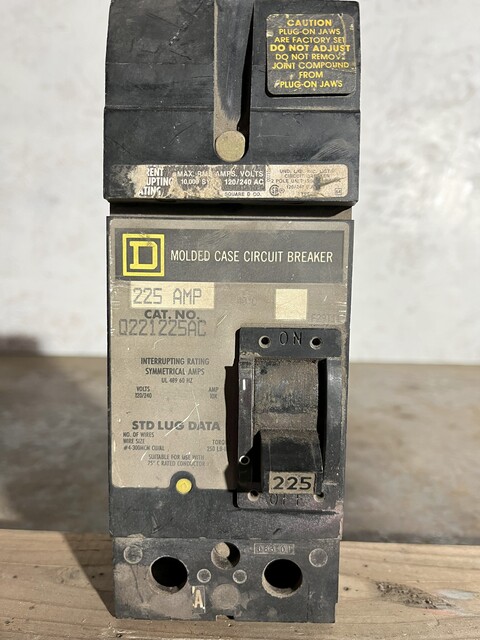 225 Amps, Square D #Q221225AC, molded insulated case circuit breaker, 120/240 Volts - Image 1