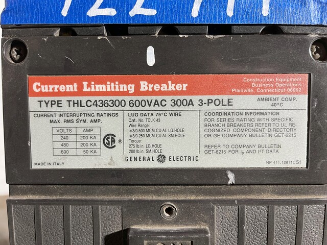 300 Amps, General Electric #THLC436300, molded insulated case circuit breaker, 600 Volts - Image 2