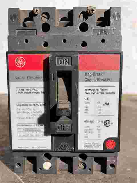 7 Amps, General Electric #TEML36007, molded insulated case circuit breaker, 600 Volts - Image 1