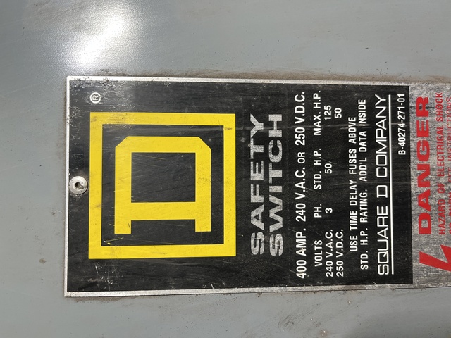 400 Amp. Square D, fused DC safety switch, 2-pole, 250 Volts, Like New - Image 4