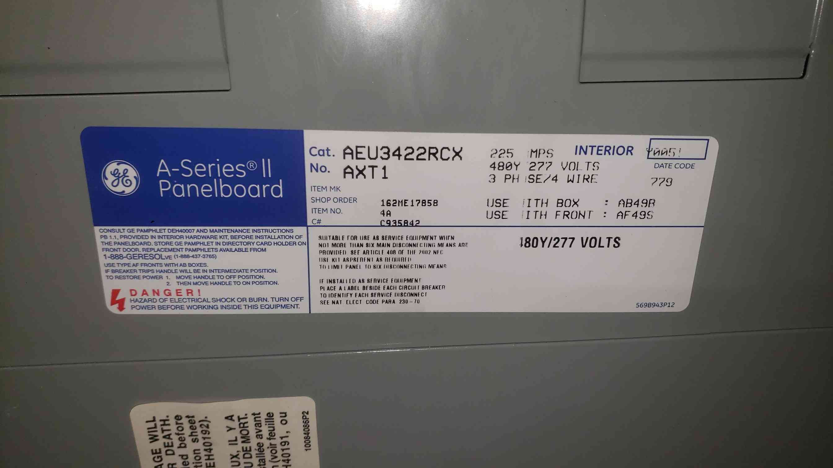 225 Amp. General Electric Max A Series II Panelboard, 480Y/277V, 3PH, 4W - Image 4
