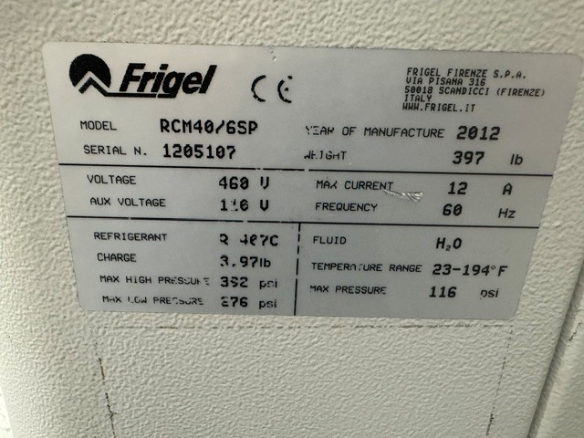 6 KW Frigel #RCM40/6SP, chiller & temperature controller, 2.5 ton, 23&deg;F to 194&deg;F, 2012 - Image 4
