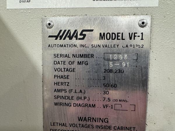 Haas #VF-1, CNC vertical machining center, 3-Axis, 20" X, 16" Y, 20" Z, 5000 RPM, 16 automatic tool changer - Image 5