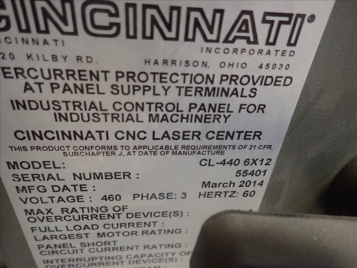 Cincinnati #CL-440, CNC CO2 laser, 4,000 watt, 6' x 12' table, (2) pallet shuttles, PRC PLS-4000 laser - Image 3
