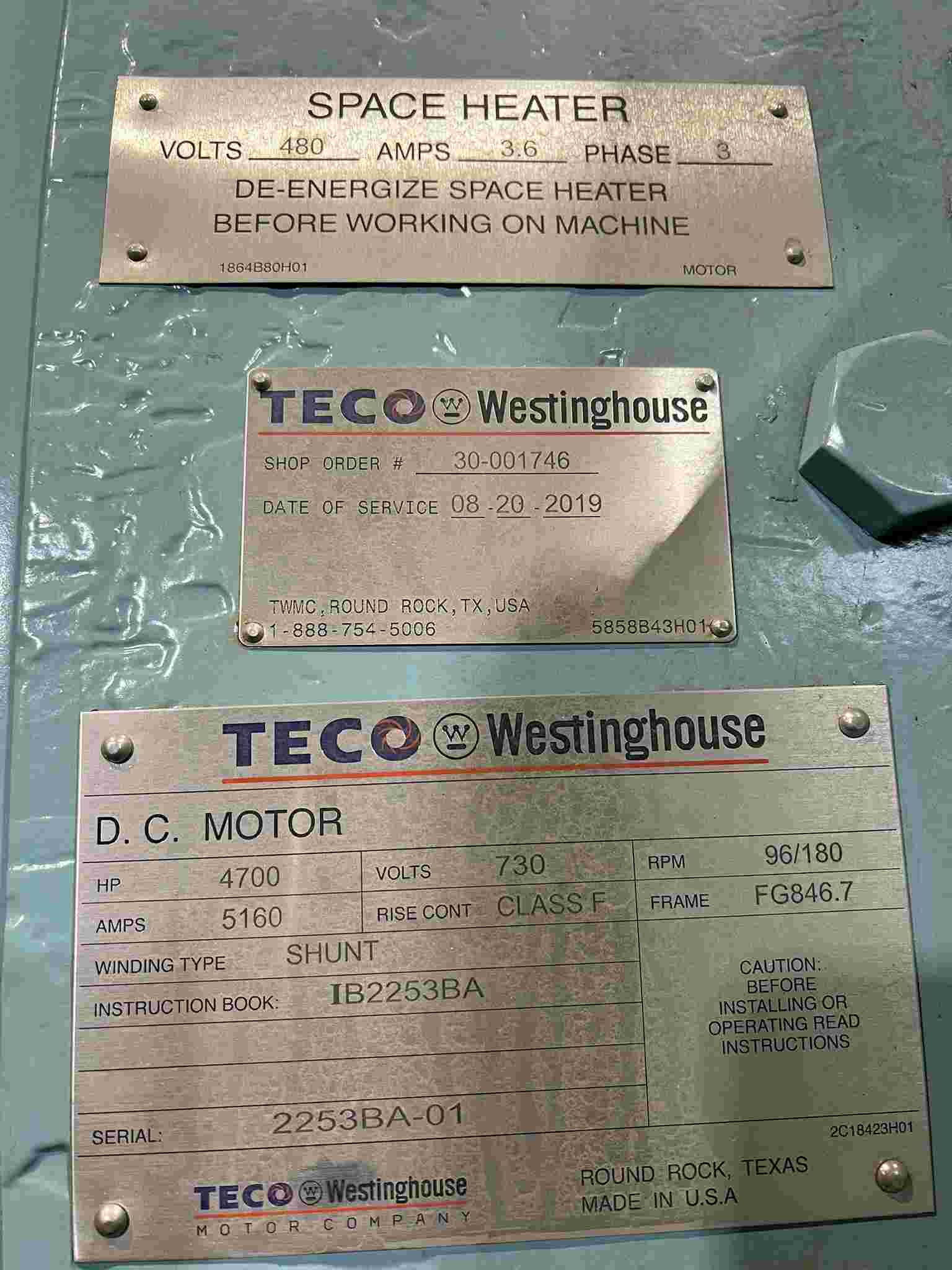 5000 HP 96/180 RPM Teco Westinghouse, Frame FG846.7, 730 VA, in tandem, 2019, LOT of 2 - Image 3