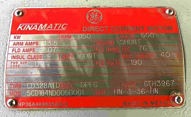30 HP 1150 RPM General Electric, Frame CD328ATD, DPFG, shunt, 500 VA, 190 VF - Image 2