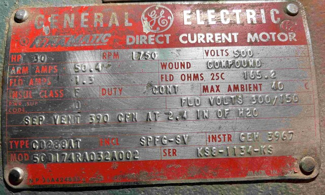 30 HP 1750 RPM General Electric, Frame CD288AT, SPFG-SV, compound, 500 VA, 300/150 VF - Image 2