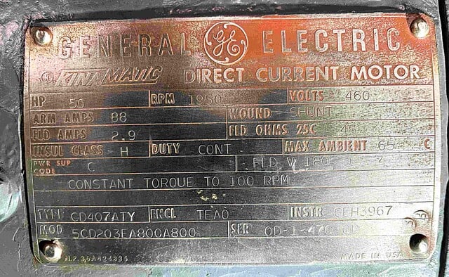 50 HP 11950 RPM General Electric, Frame CD407ATY, TEAO, shunt, 460 VA, 180 VF - Image 2