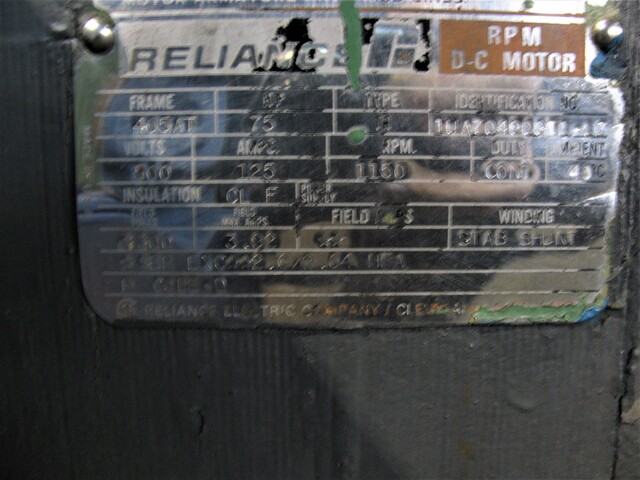 75 HP 1150 RPM Reliance, Frame 405AT, TEFV, stab shunt, 500 VA, 300 VF - Image 2