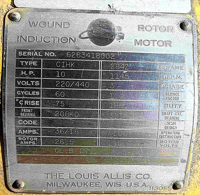 10 HP 1145 RPM Louis Allis, Frame 284Z, TENV, 220/440 Volts, 195 Sec. - Image 2
