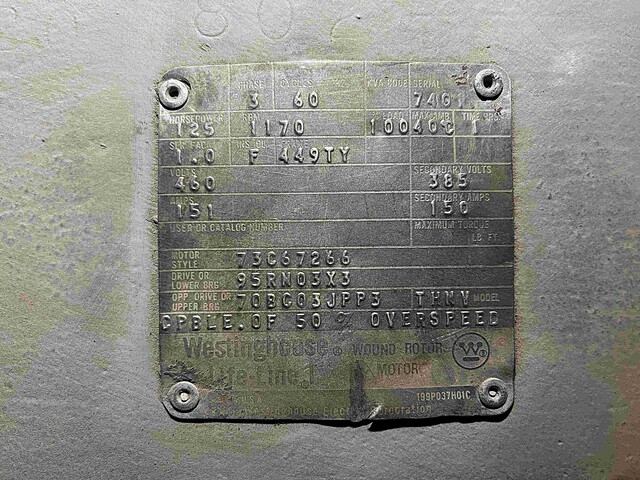 125 HP 1170 RPM Westinghouse, Frame 449TY, DP, 385 Volts - Image 2
