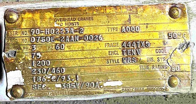 75 HP 1200 RPM Zenar, Frame A000444TXS, TENV, 230/460 Volts, 385 Sec. - Image 3