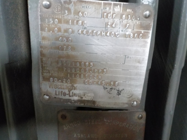 150 HP 1180 RPM Westinghouse, Frame 447TPH, TEFC, VHS, vertical hollow shaft, vertical hollow shaft, 460 Volts - Image 2