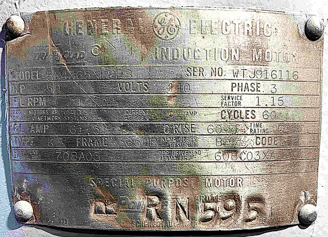 50 HP 1770 RPM General Electric, Frame 365UP, DP, VSS, vertical solid shaft, vertical solid shaft, no - Image 3