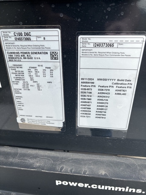 100 KW Cummins #C100D6C, Diesel Generator, 120/240 Volts, 1800 RPM, 400 amp main breaker, PowerCommand panel - Image 4