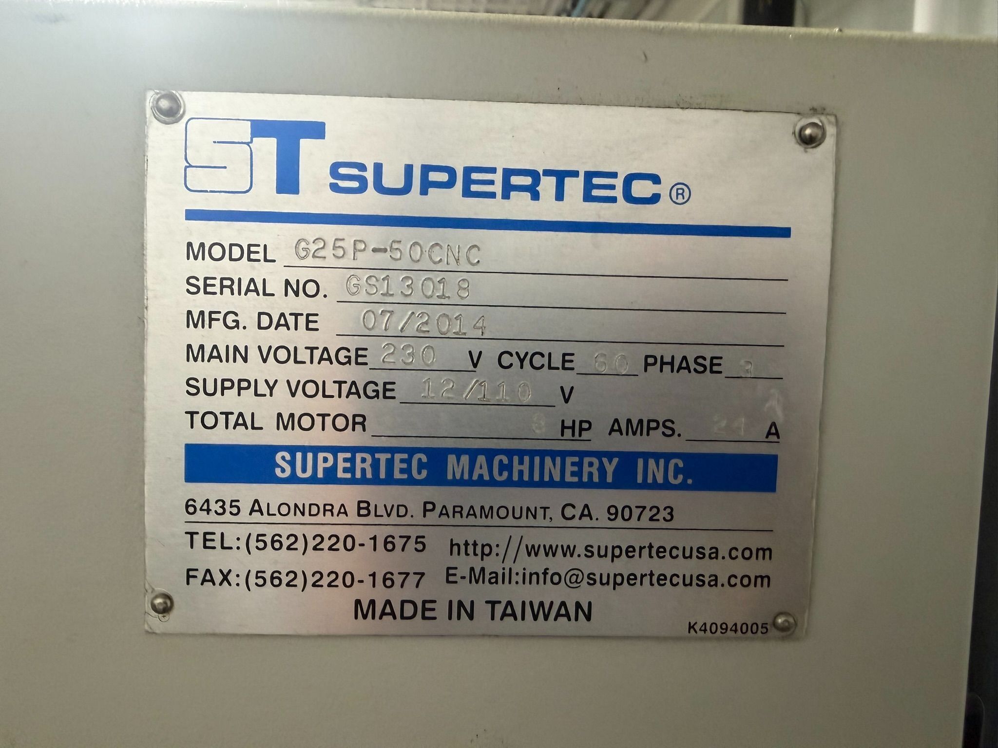 10" x 20" Supertec #G25P-50CNC, CNC Universal Cylindrical Grinder, 10" max. grinding diameter, 16" x 1.5" x - Image 10