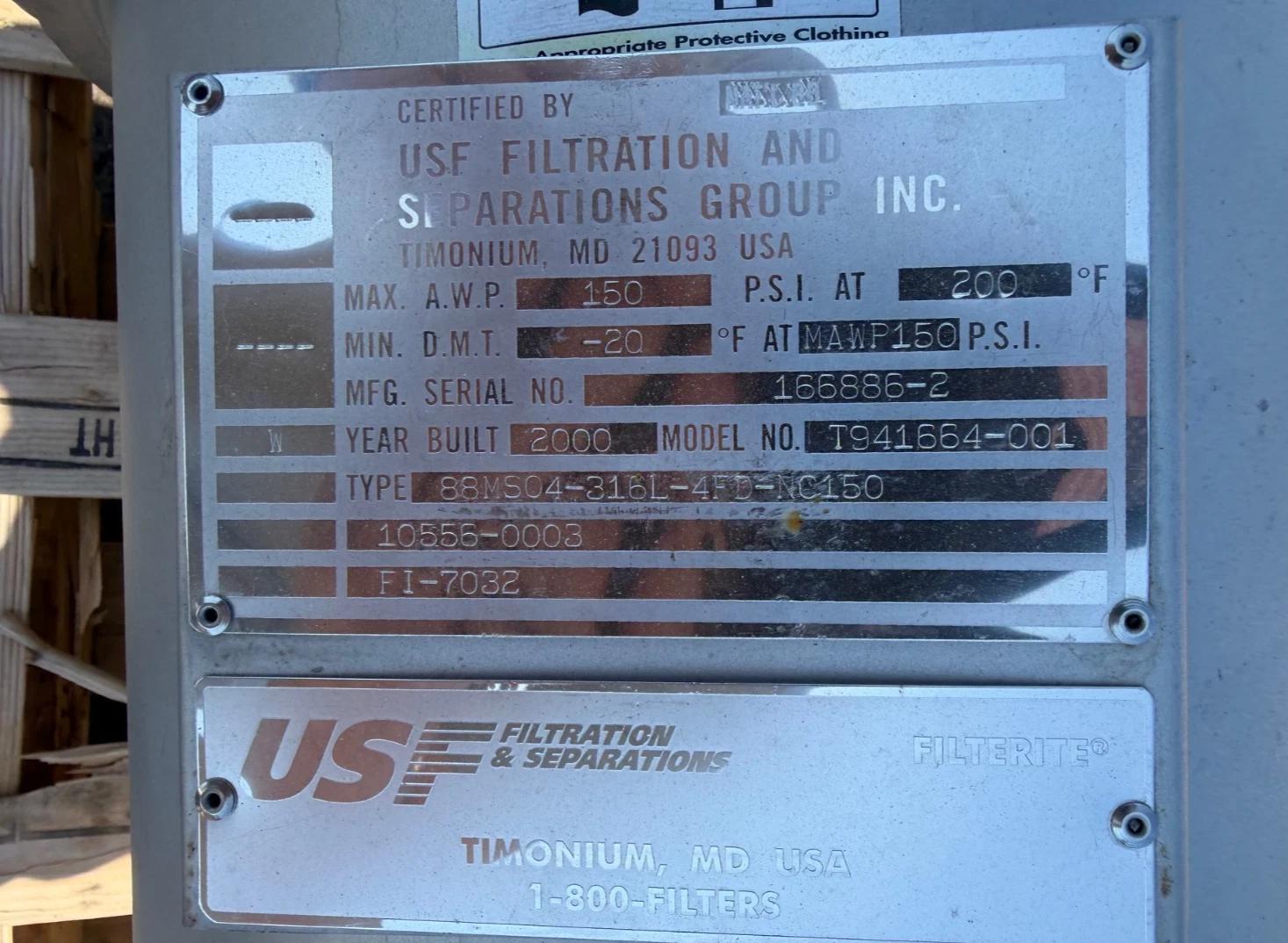 U.S. Filter Filtration #T941664-001, Liquid Filtration Vessel, 150 psi @ 200&deg;F, 2000 - Image 2