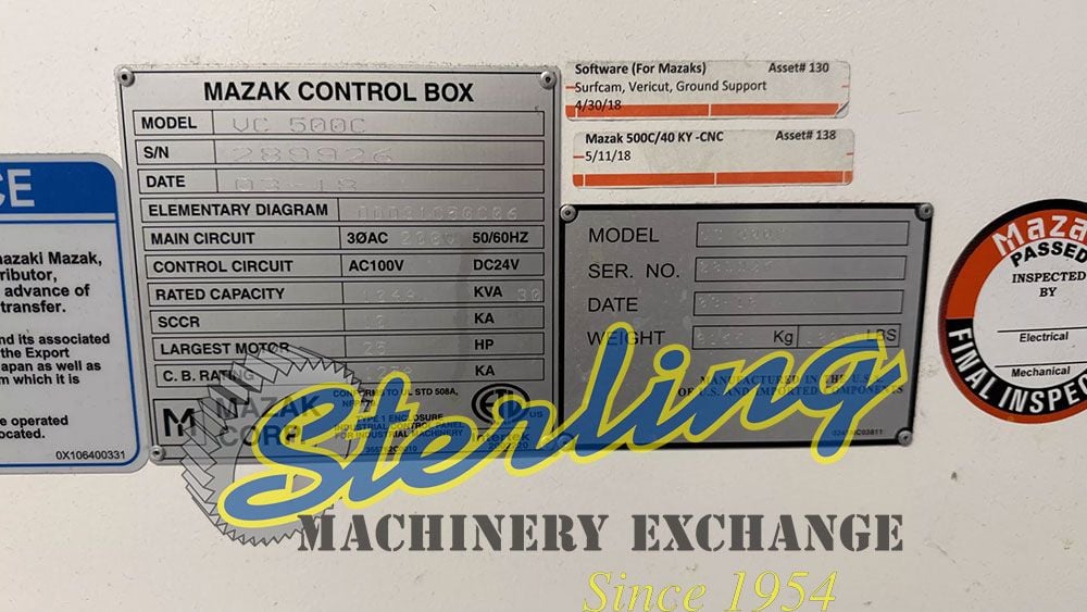 Mazak #VC-500C, 3" Axis CNC vertical machining center, 19" x 41" capacity, 2018 - Image 8