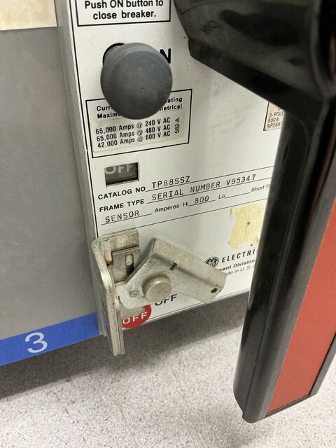 800 Amps, General Electric #TP88SSZ, Power Break Circuit Breaker, 3 Pole, 600 VAC, RMS-9 Micro Versa Trip - Image 2