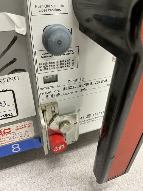 800 Amps, General Electric #TP88SZ, Power Break Circuit Breaker, 3 Pole, 600 VAC, RMS-9 Micro Versa Trip - Image 2